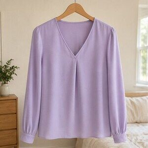 Lilac Crepe V Neck Blouse